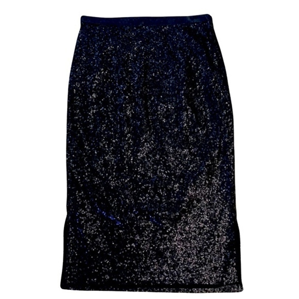 New The Limited Womens Midi Skirt Sz 0 Black All Over Sequin Side‎ Slit